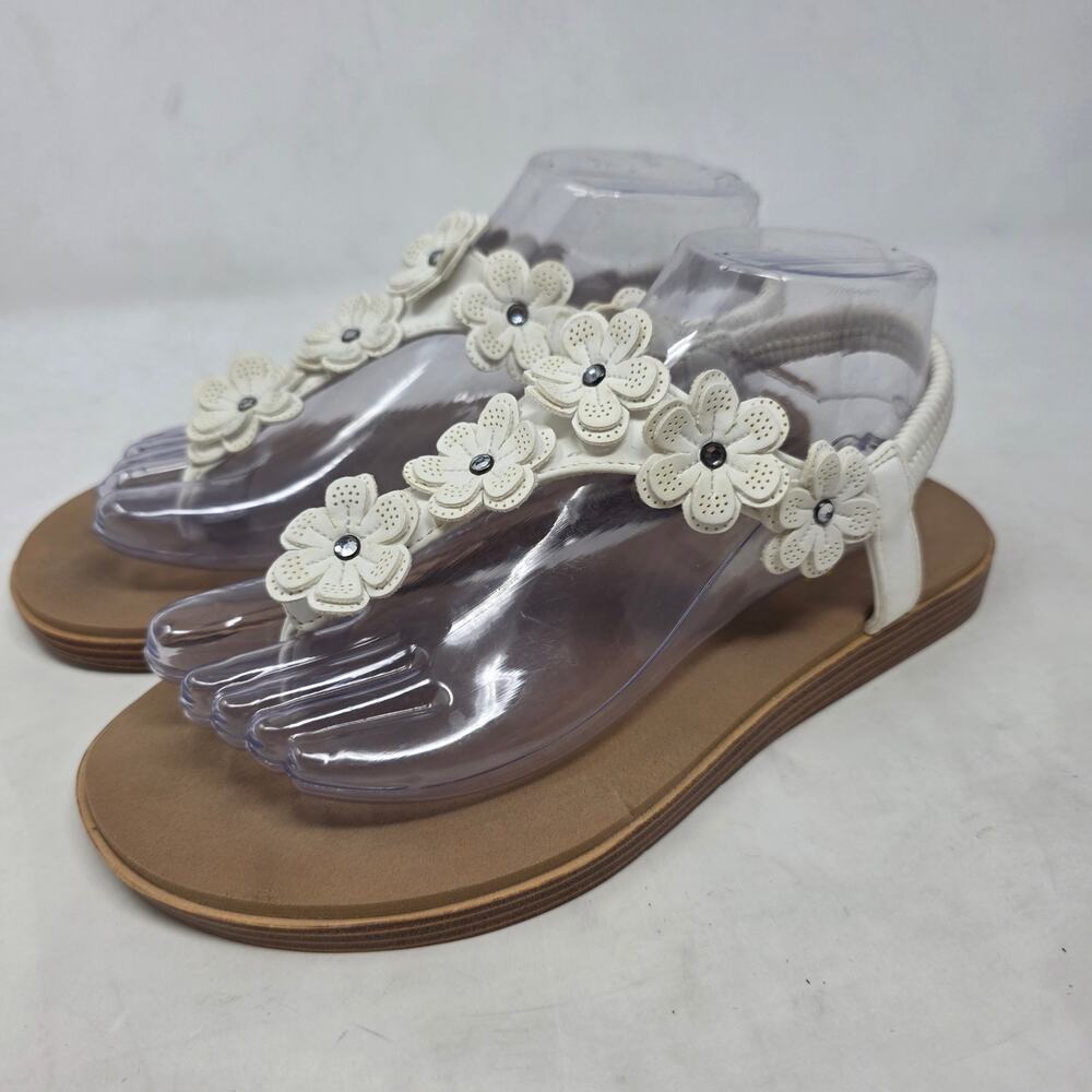 Skechers Cali White Floral T-Strap Slingback Sandals Women’s 8.5